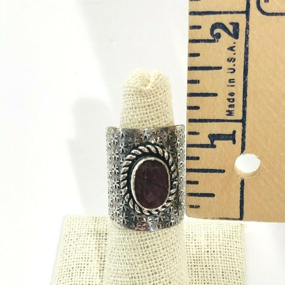 New Tourmaline Alpaca Silver Cigar Band Boho Ring - Picture 5 of 6